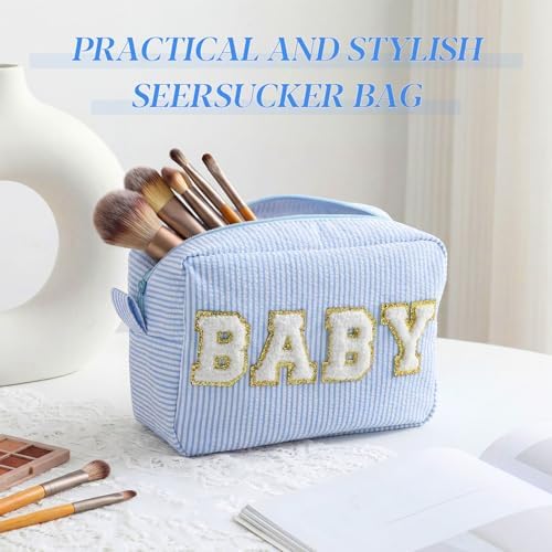 Sanwuta Seersucker Cosmetic Bags Baby Bag Chenille Letter Baby Toiletry Bag - Image 4