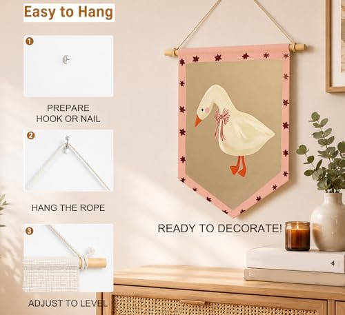 KDHTY Pink Goose Nursery Canvas Hanging Pennant Flag Banner, Girl Nursery Decor - Image 6