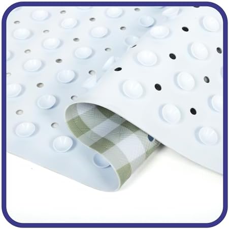 Green Bathtub Mat Non Slip 40x16 Inch Extra Long Bath Mat, Checkered Modern Art - Image 5