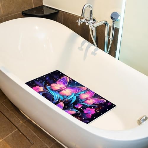 Bathtub Mat Non Slip 26.8x15.1In, Neon Butterflies Bath Mat - Image 5