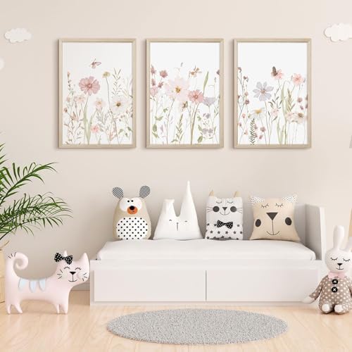 Wildflower Nursery Wall Art Pink Watercolor Floral Painting Baby Girl Nursery - Image 4