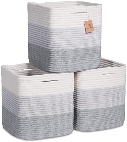 NaturalCozy Storage Cubes 11 Inch Cotton Rope Woven Baskets by NaturalCozy