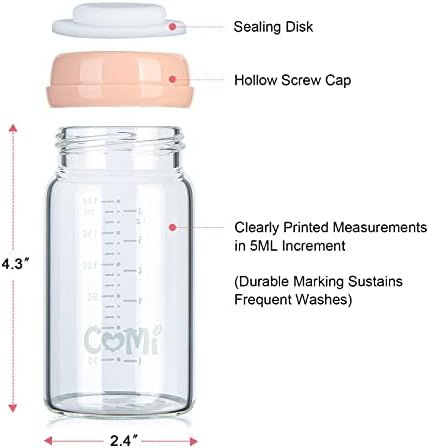 COMI Wide Neck Glass Breastmilk Collection n Storage Bottle, 4 Packs, 6oz - Image 3