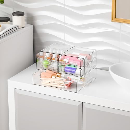 Yieach 4 Pack Clear Stackable Storage Drawers, Acrylic Drawer Organizer - Image 6