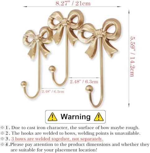 Small Gold Bow Wall Hook, Size:8.27x5.59 inches - Image 3