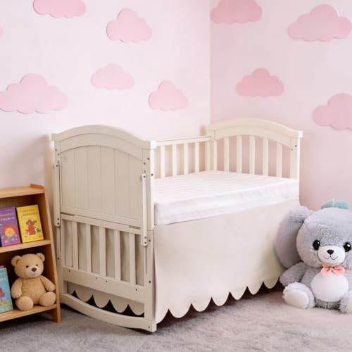 100% Cotton Scallop Edge Crib Bed Skirt, 4-Sided Soft Breathable Cotton Bedding - Image 7