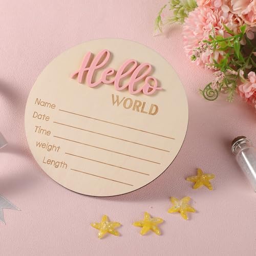 Baby Announcement Sign, Wooden Hello World Newborn Signs Birth Name Sign - Image 3