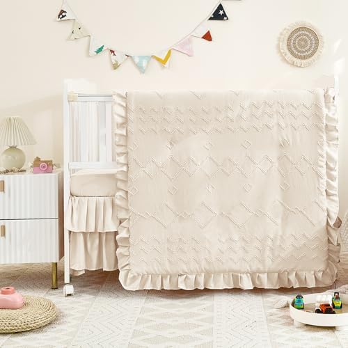 3-Piece Tufted Ruffle Crib Bedding Set - Image 2