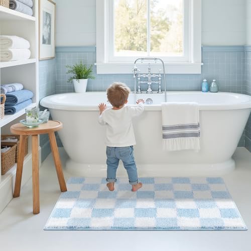 GRANNY SAYS Checkered Blue Bathroom Rug, Cute Bath Mat - Image 7