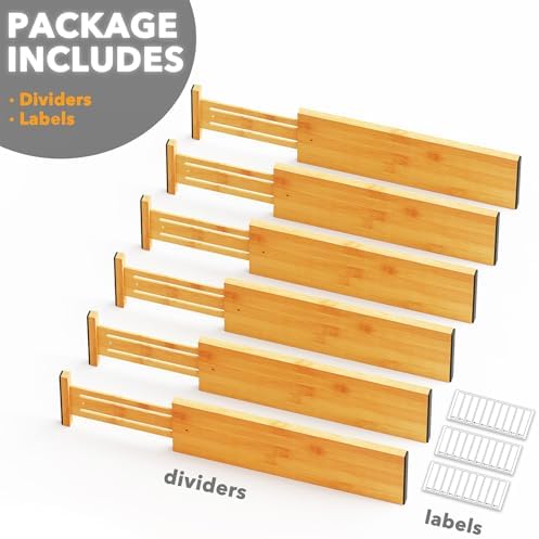 SpaceAid Bamboo Dresser Drawer Dividers 6 Pack, 4.65“ High Adjustable 17“-22” - Image 7