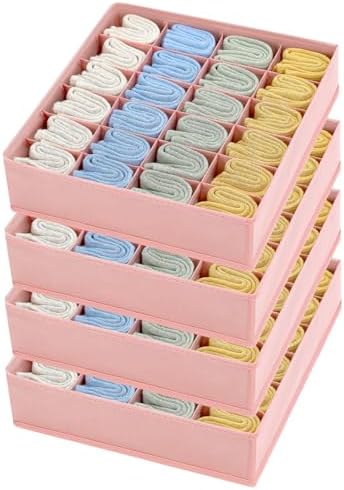 Joyoldelf 4-Pack Pink Fabric Dresser Drawer Organizers, 24-Cell Sock Drawer by APPRECIATELIFERELAXYOURSOUL
