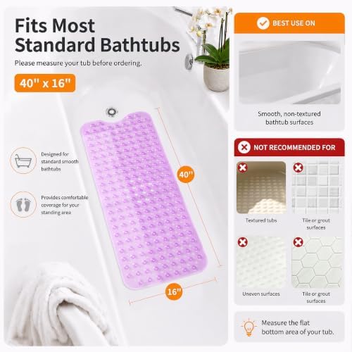 Yimobra Non Slip Bath Mat for Tub 40x16, Long Bath Tub Mat - Image 2