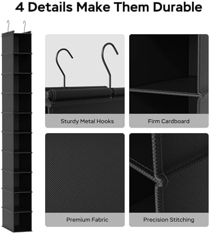 MAX Houser 2 Pack 10 Tier Foldable Hanging Shoe Organizer Black - Image 5