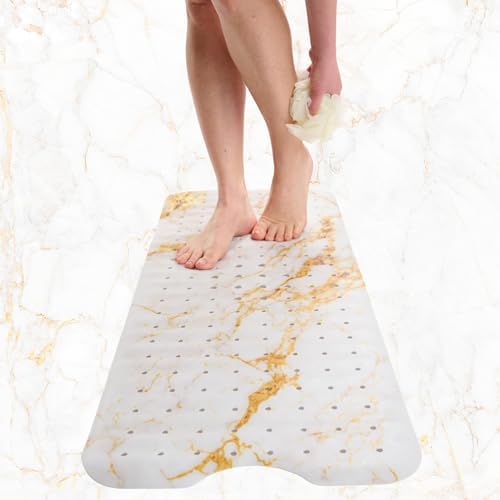 ENKOSI Non-Slip Bath Mat and Shower Mat 40x16 Long, Marble White Gold - Image 2