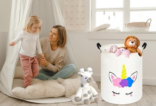 Round Laundry Basket Storage Bins Nursery Hamper Gift Baskets - Image 3