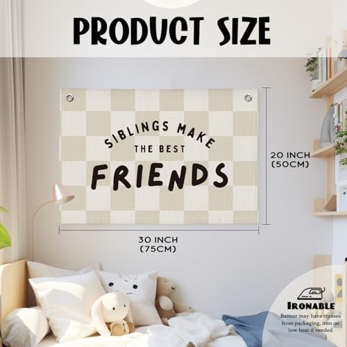 Playroom Nursery Decor, Siblings Make The Best Friends Banner, Linen Canvas - Image 2
