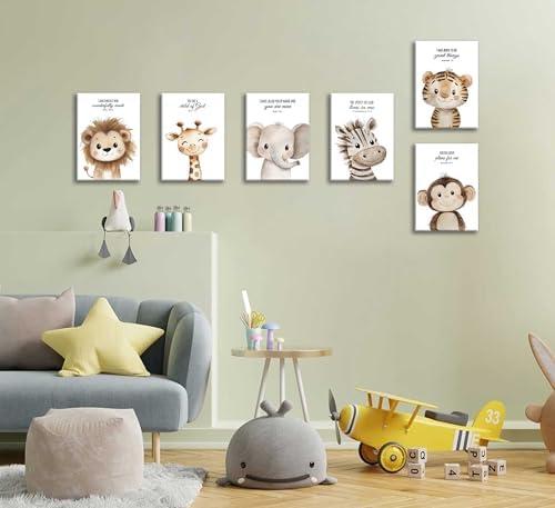 6Pcs Nursery Bible Verse Animal Canvas Wall Art Cute Woodland Animals Christian - Image 5