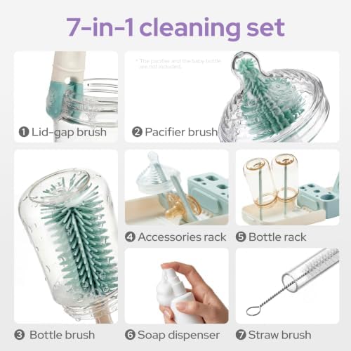 lalalark 7-in-1 Travel Baby Bottle Cleaning Kit, Silicone Brush Tools - Image 4