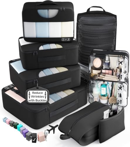 Veken 9 Set Packing Cubes for Travel, Anti-Wrinkle Buckled Suitcase Organizer by Veken