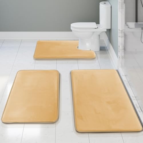 Clara Clark 3 Piece Bathroom Rugs Bath Mat Set, Velvet Memory Foam Bath Mats by ClaraClark