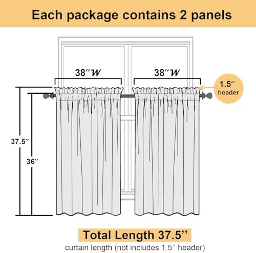 Lecloud Leia 36 Inch Charcoal Grey Sheer Curtains Tiers 2 Panels, Clip Textured - Image 5