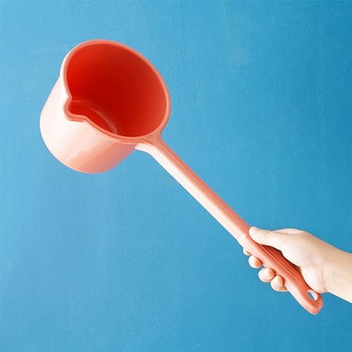 Plastic Water Scoop with Long Handle, Thickened Design in Red Orange - Image 2