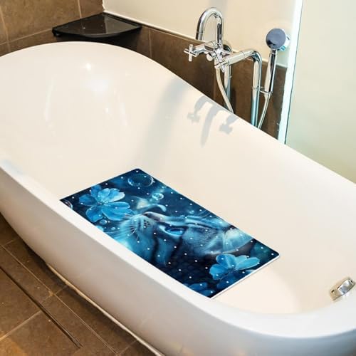 Bathtub Mat Non Slip 26.8x15.1In, Cat Flower Bath Mat - Image 4