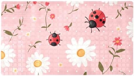 Shower Mat Non Slip 26.8 x 15.1 Inches, Ladybugs Daisies Bathtub Mat Shower by Anna+Cowper