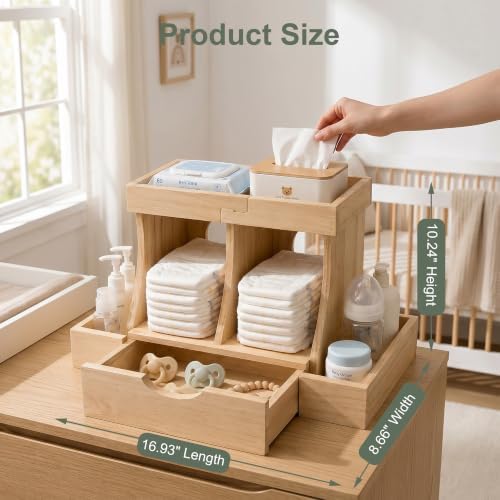 Diaper Organizer with Drawer, Wooden Changing Table Organizer - Image 4