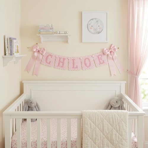 Custom Embroidered Baby Banner, Personalized Baby Name Banner, Scallopped Bow - Image 6