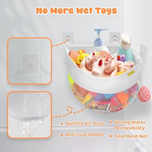 Bath Toy Storage Corner Wall Mounted, 4.32 Gallons Bath Toy Holder - Image 6