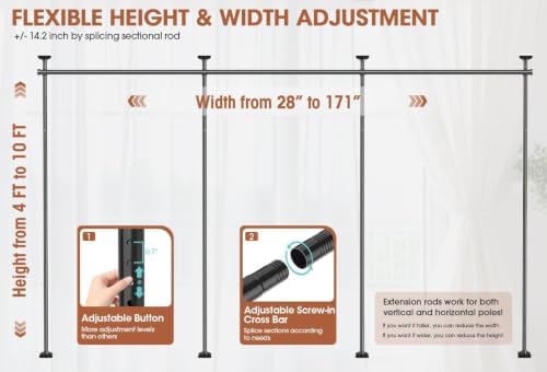 SUNALLY Room Divider Curtain Rod 4-10ft28-171in Room Separator - Image 2