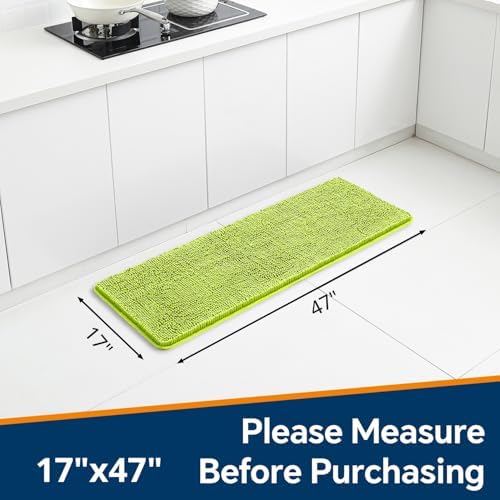 Chenille Bathroom Runner Rug 17"x47" Lime Green, Plush Bath Mat - Image 2