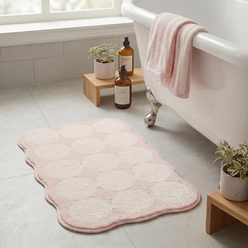 GRANNY SAYS Waved Pink Bathroom Rug, Cute Scalloped Bath Mat - Image 7