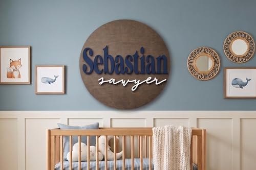Personalized Round Nursery Name Sign, Custom 3D Wooden Name Announcement Sign - Image 3