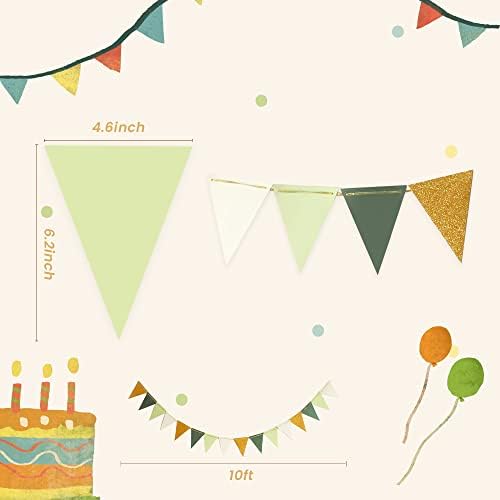 Fonder Mols Paper Pennant Party Decorations Large Gold Green, Triangle Flags - Image 7