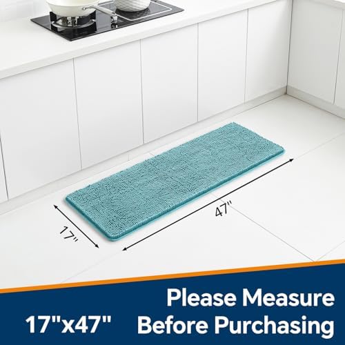 Chenille Bathroom Runner Rug 17"x47" Aqua, Plush Bath Mat - Image 2
