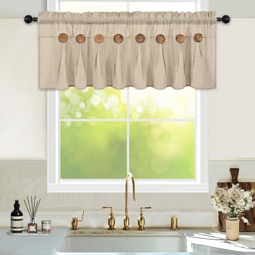 FRAMICS Farmhouse Valance Curtains, Boho Cotton Linen Kitchen Valance, Rustic by FRAMICS