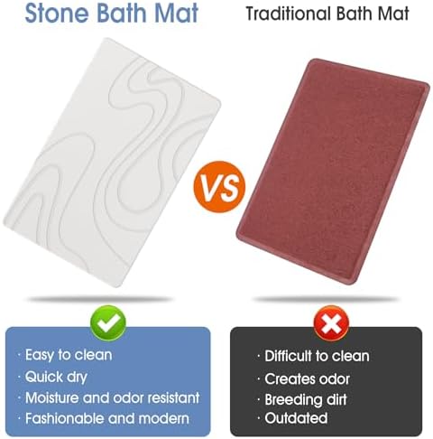 VEELOIM Stone Bath Mat, Diatomaceous Earth Bath Mat, Shower Mat White - Image 6