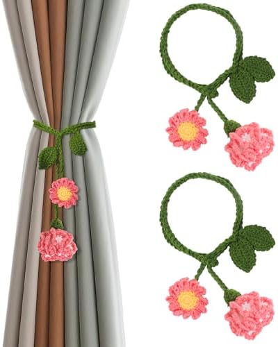 2 Pack Boho Handmade Flower Curtain Tiebacks & Holdbacks, Carnations by OCIOLI