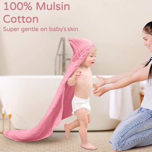 Yoofoss Hooded Baby Bath Towels 2 Pack 100% Muslin Organic Cotton - Image 2
