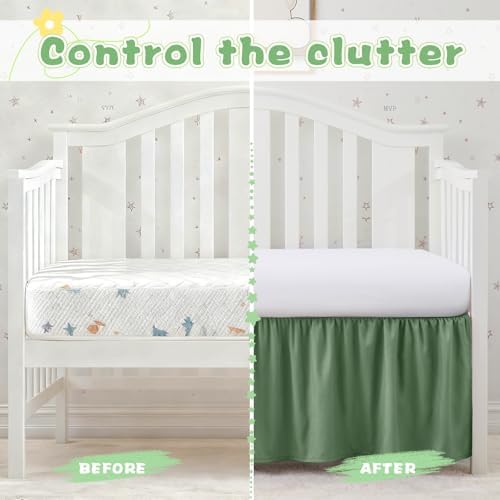 SiinvdaBZX Sage Green Crib Skirt Dust Ruffle, Microfiber Crib Bed Skirt - Image 5
