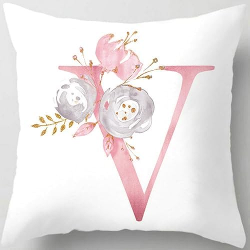 Pink Throw Pillow Covers Cute Alphabet Decorative Cushion Covers Square Letter by TillskuchThrowPillowCovers