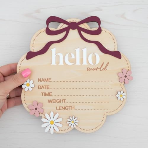 Hello World Wooden Baby Birth Announcement Sign - Image 6