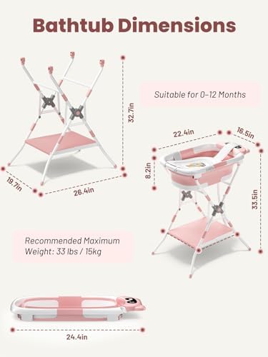 Baby Bathtub with Stand, Foldable Metal Standing Baby Bath Tub, 3-in-1 - Image 4