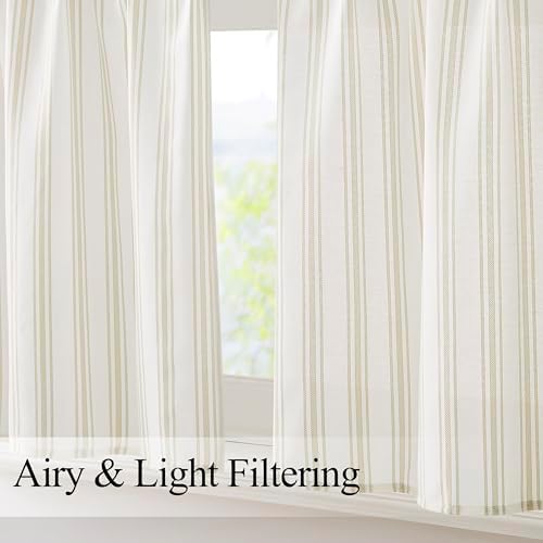 ZJDECOR Semi Sheer Beige White Striped Cafe Curtains - Image 4