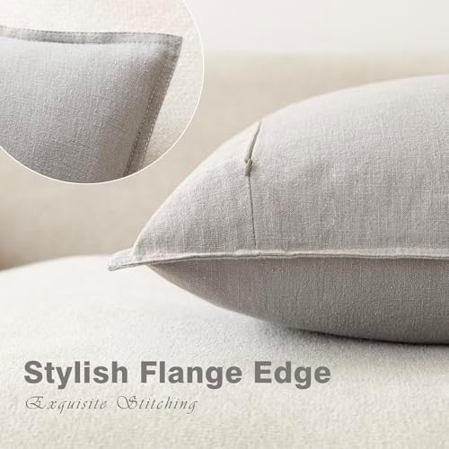 Foindtower Linen Solid Decorative Throw Pillow Covers 18x18 Inch Light Gray - Image 3