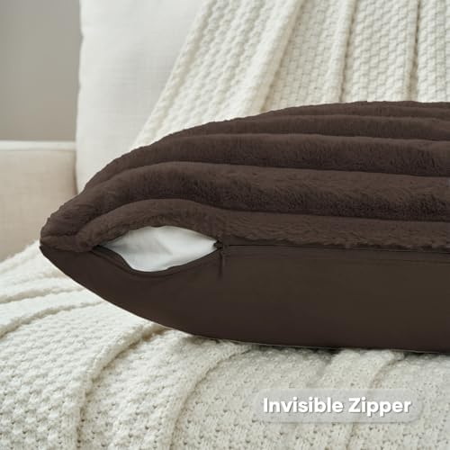 FUTEI Pack of 2 Faux Fur Throw Pillow Covers 16x16 Inch, Dark Coffee - Image 3