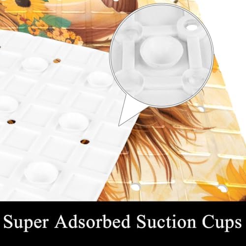 Shower Mat Non Slip, Highland Cow Sunflowers Anti Slip Bath Mat - Image 3