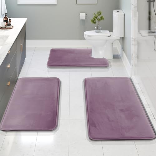 Clara Clark 3 Piece Bathroom Rugs, Velvet Memory Foam Bath Mat Set, Non-Slip by ClaraClark